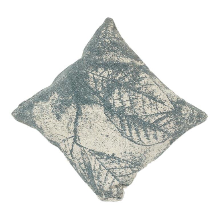 Abstract Leaf Printed Cotton Cushion Cover 45x45 cm | Nature-Inspired Blue & Beige Decorative Pillow Cover | Modern Home Décor
