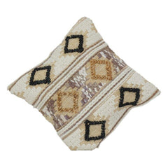 Handwoven Jute Cotton Cushion Cover with Geometric Tribal Embroidery | Boho Rustic Textured Pillow Cover (18x18 Inch)