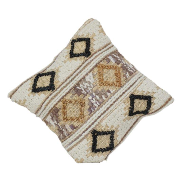 Handwoven Jute Cotton Cushion Cover with Geometric Tribal Embroidery | Boho Rustic Textured Pillow Cover (18x18 Inch)