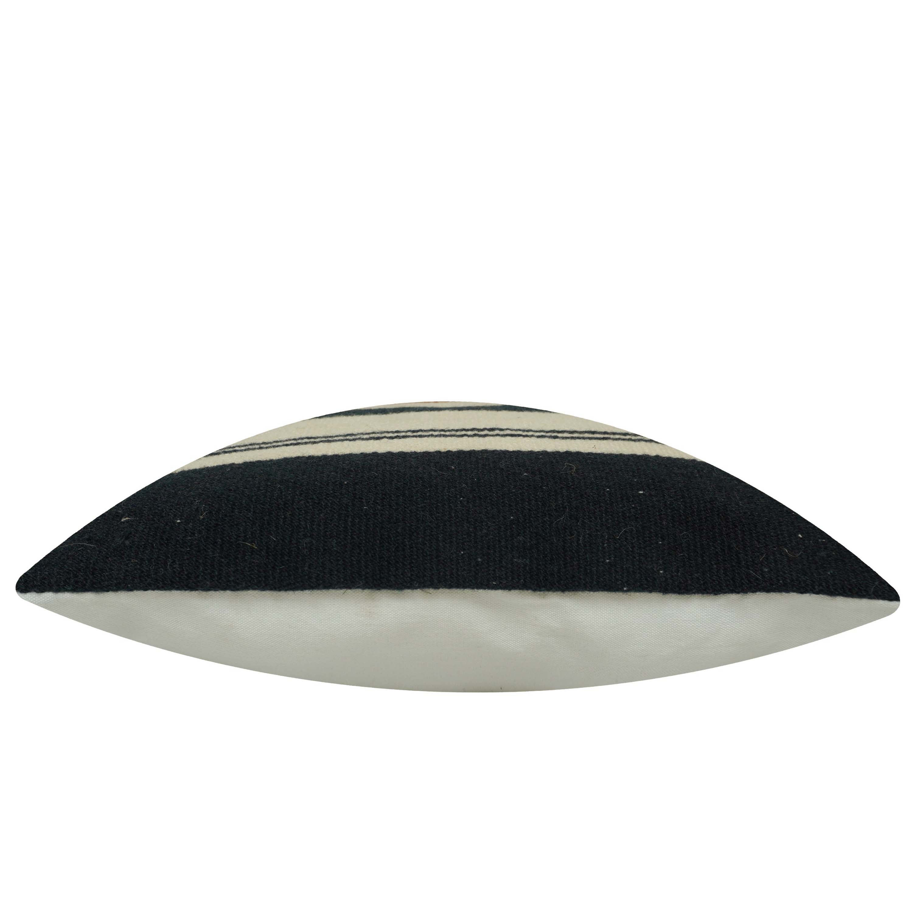 Handwoven Striped Cotton Cushion Cover – Black, Cream & Rust – 45 x 45 cm