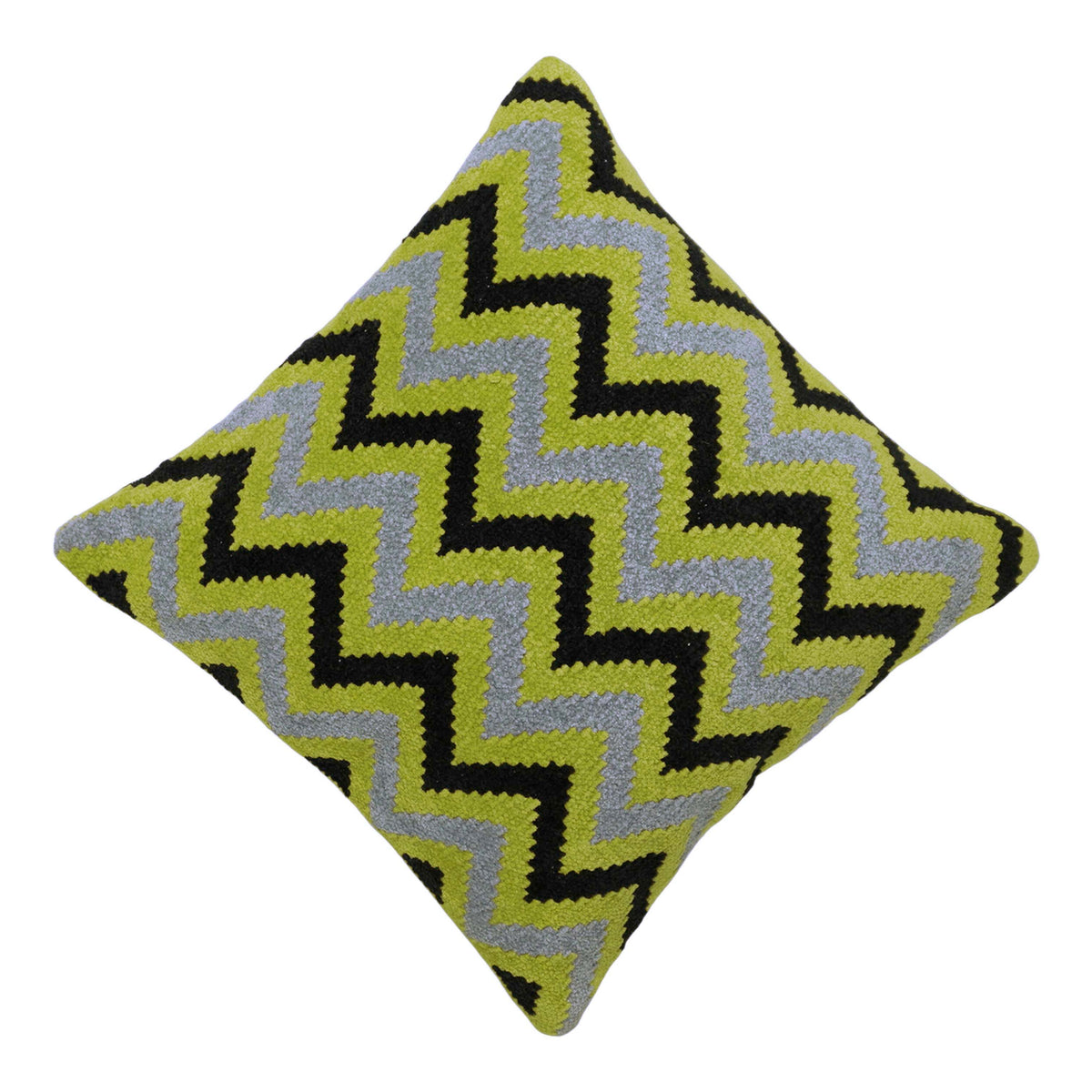 Handwoven Chevron Zigzag Cushion Cover – Lime Green, Grey & Black – 45 x 45 cm