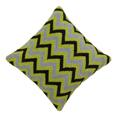Handwoven Chevron Zigzag Cushion Cover – Lime Green, Grey & Black – 45 x 45 cm