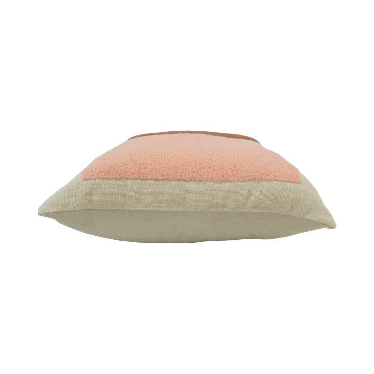 Abstract Tufted Embroidery Cotton Cushion Cover 45x45 cm | Modern Boho Geometric Throw Pillow Cover | Beige, Terracotta & Blush Pink
