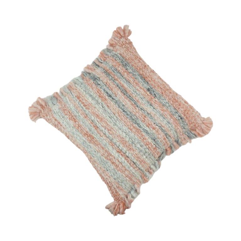 Blush Grey Textured Polyester Cushion Cover with Tassels – 45x45 cm - Bulk manufacturer & supplier from Panipat, India