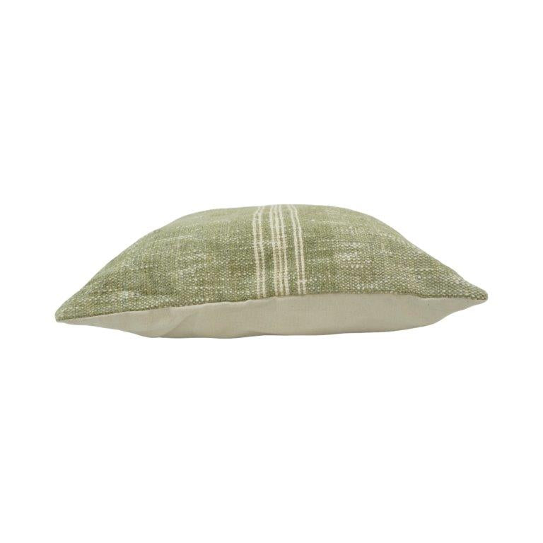 Handmade Olive Green Textured Cotton Cushion Cover with Center Stripe | 45 x 45 cm | Artisan Woven Decorative Pillow Cover