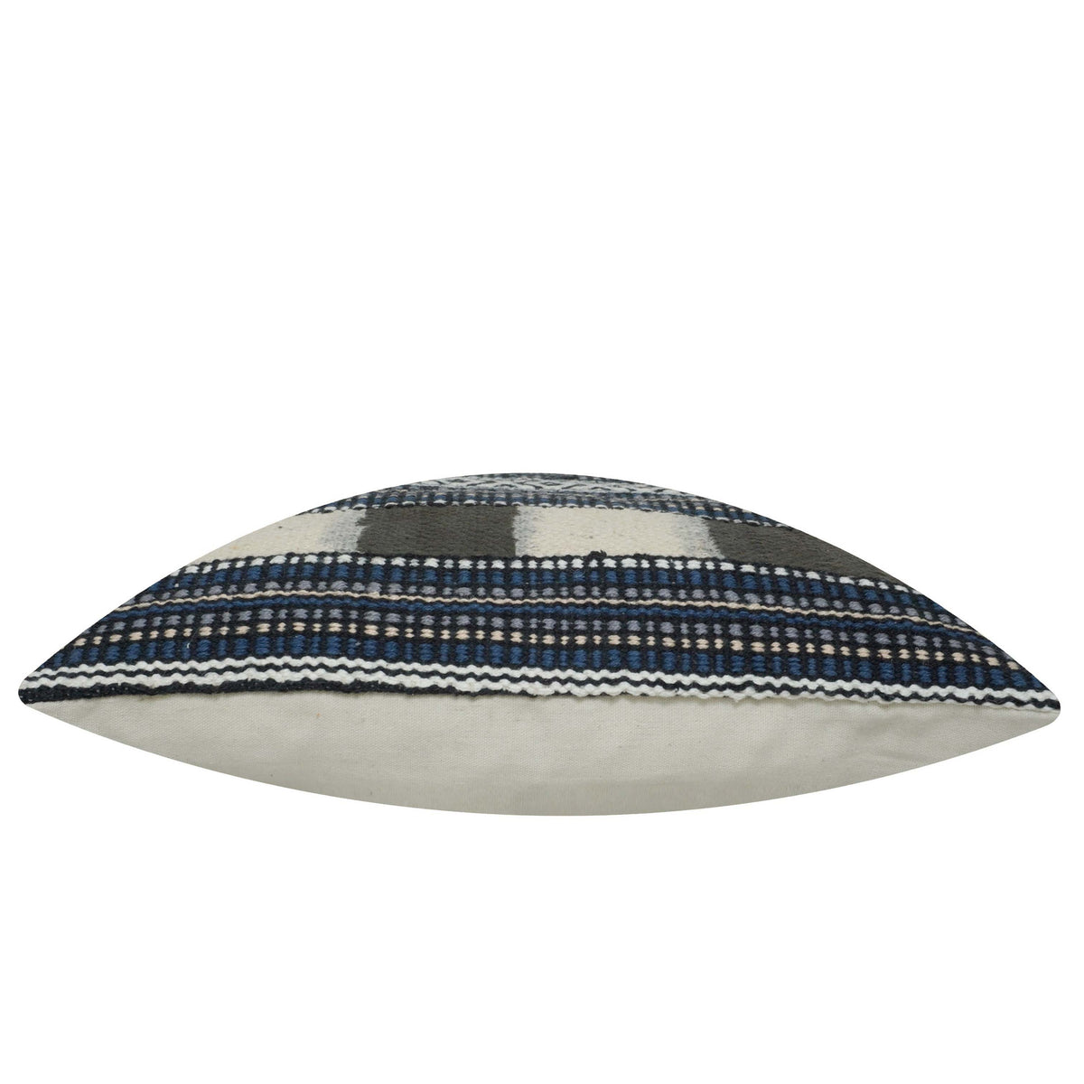 Handwoven Geometric Cotton Cushion Cover 45x45 cm – Blue, Ivory & Grey Textured Boho Accent Pillow Cover