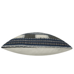 Handwoven Geometric Cotton Cushion Cover 45x45 cm – Blue, Ivory & Grey Textured Boho Accent Pillow Cover