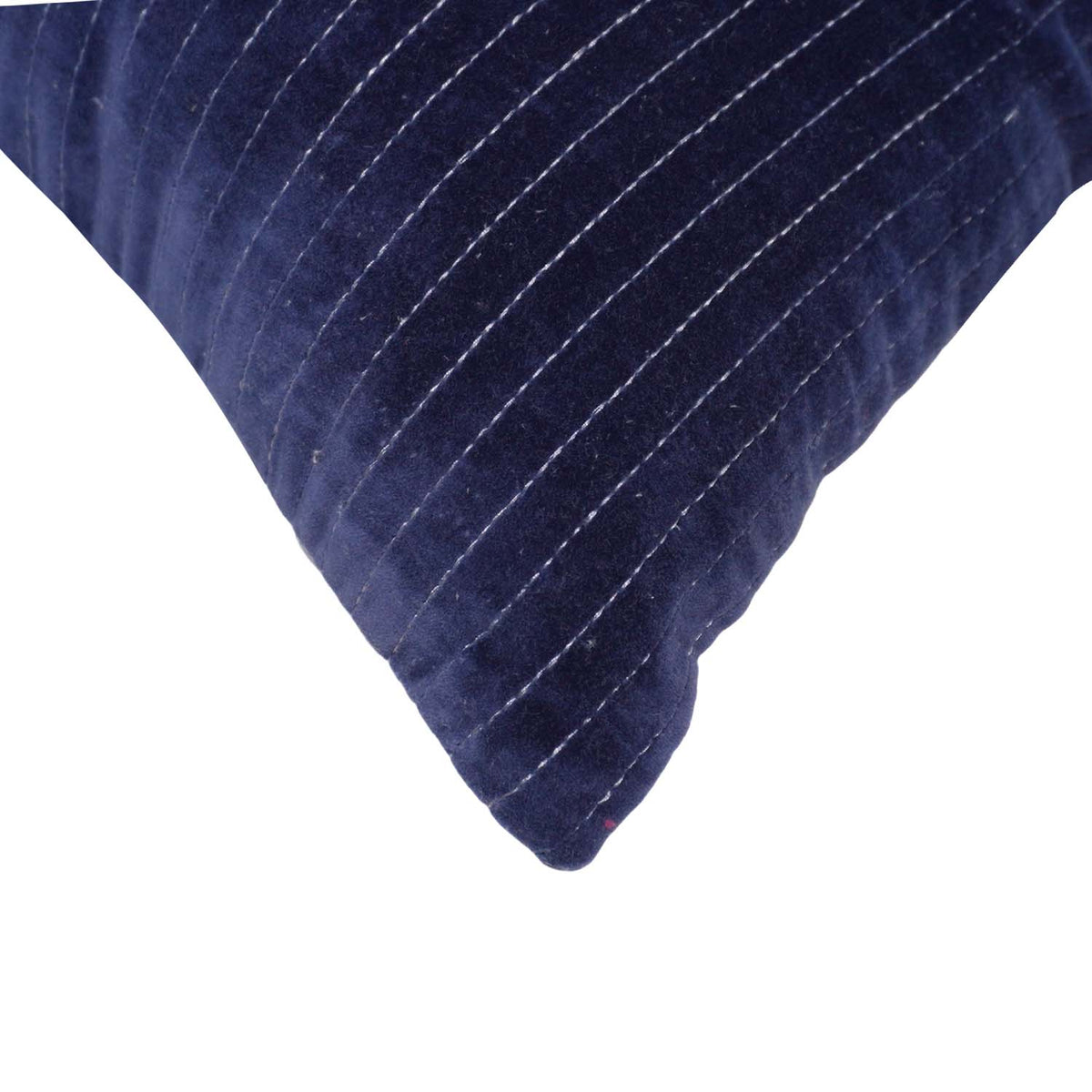 Handcrafted Navy Blue Velvet Embroidered Cushion Cover 45x45 cm | Geometric Quilted Stitch Decorative Pillow Cover - Bulk manufacturer & supplier from Panipat, India