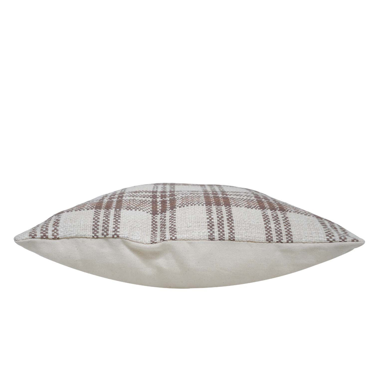 Handwoven Cotton Plaid Cushion Cover 45x45 cm | Beige & Brown Checkered Decorative Throw Pillow Cover | Modern Rustic Sofa Cushion Cover - Bulk manufacturer & supplier from Panipat, India