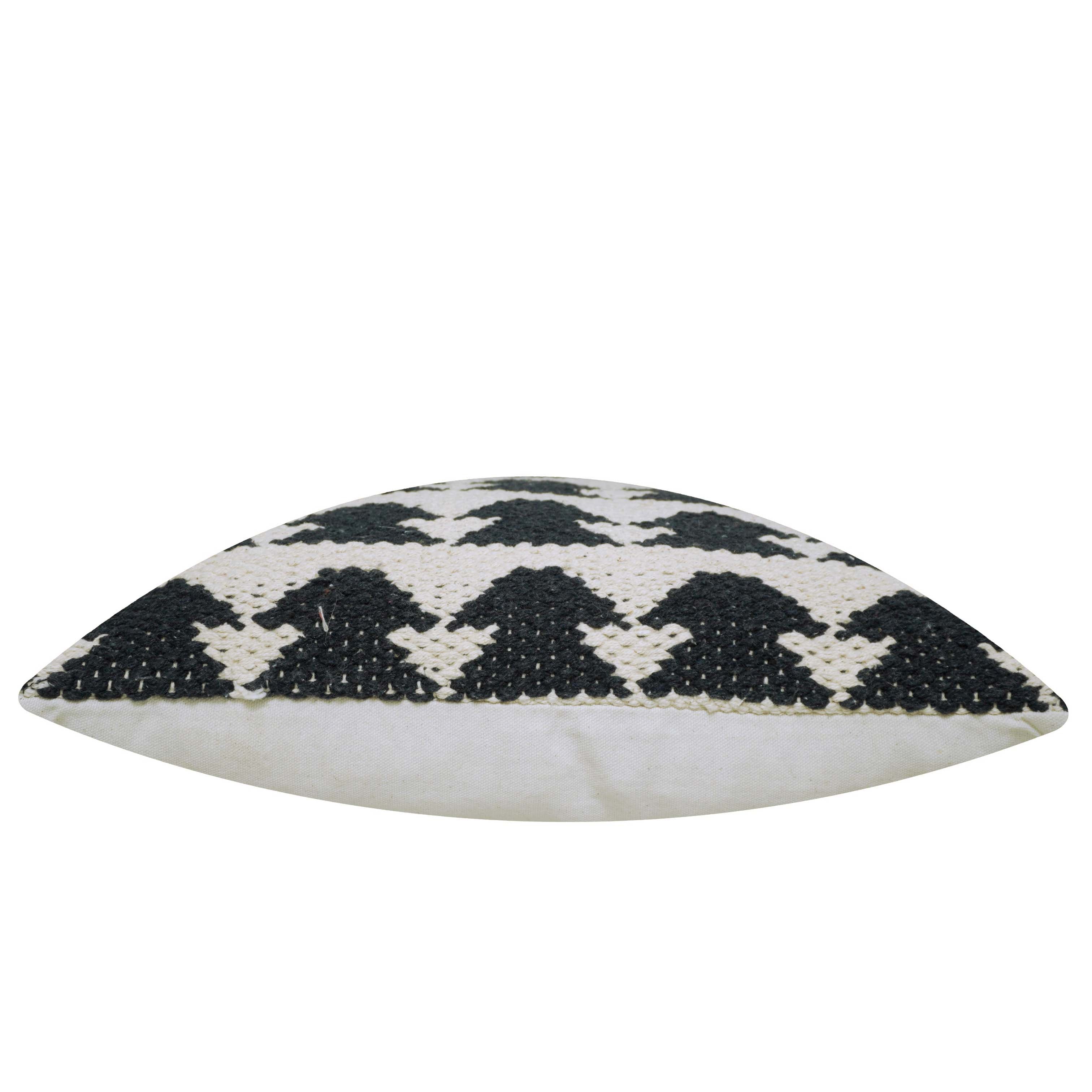 Handwoven Cotton Cushion Cover – Black & Cream Geometric Tribal Pattern | 45 x 45 cm