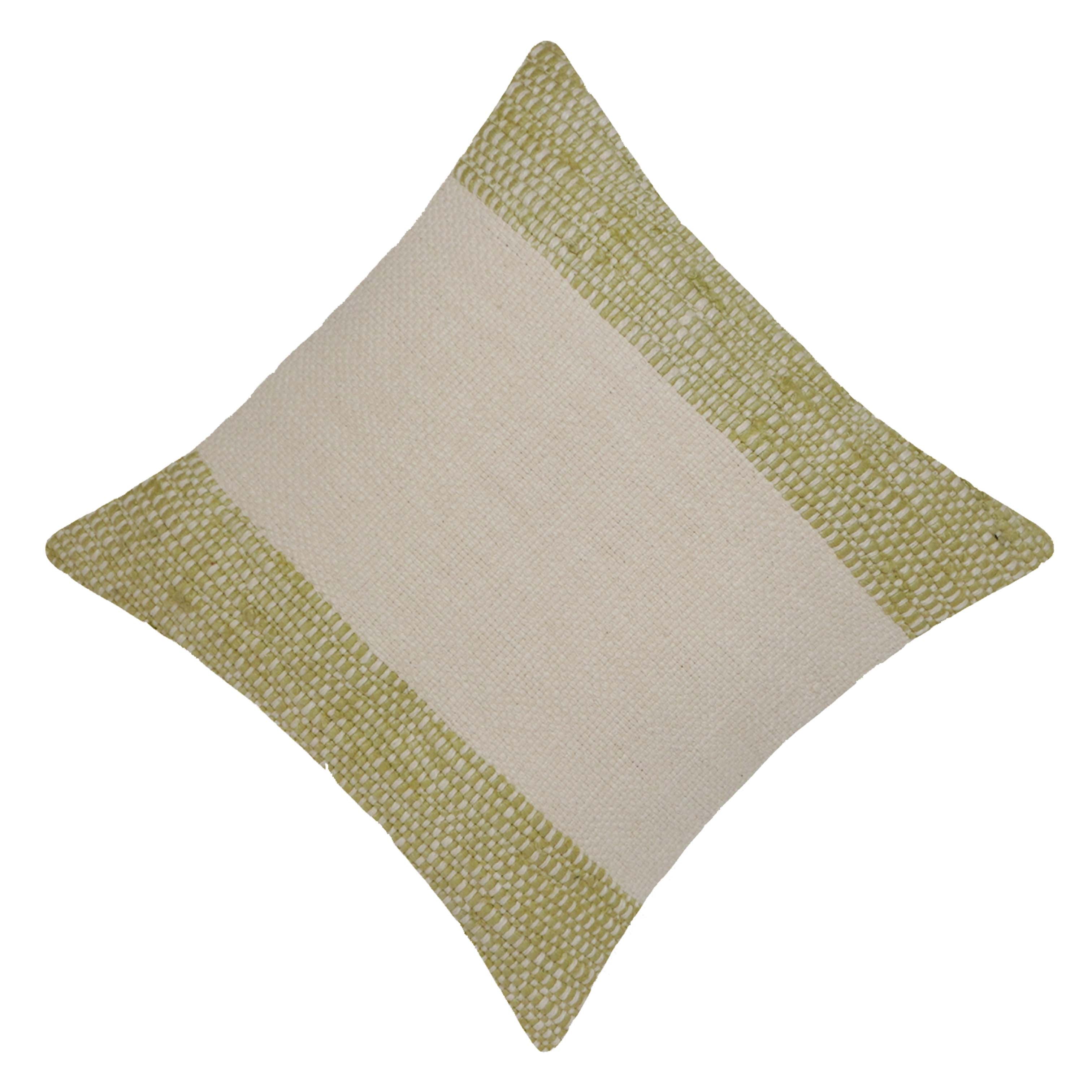 Handwoven Cotton & Polyester Cushion Cover 45x45 cm | Olive Green & Natural Textured Decorative Throw Pillow Cover | Modern Boho Sofa Cushion Cover with Concealed Zipper