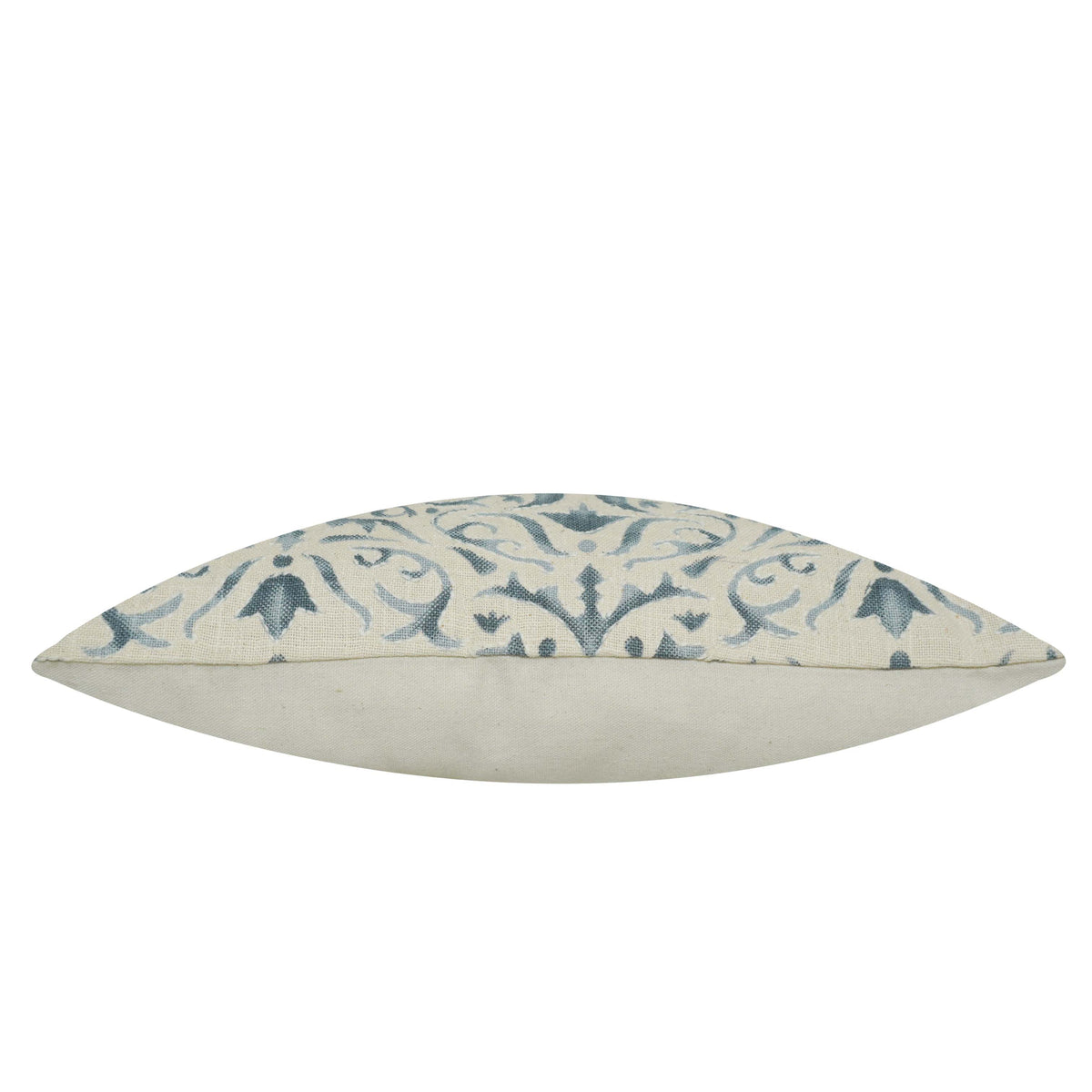 Printed Cotton Cushion Cover 45x45 cm | Blue Floral Damask Print on Natural Cotton | Decorative Throw Pillow Cover with Hidden Zip | 18x18 Inch