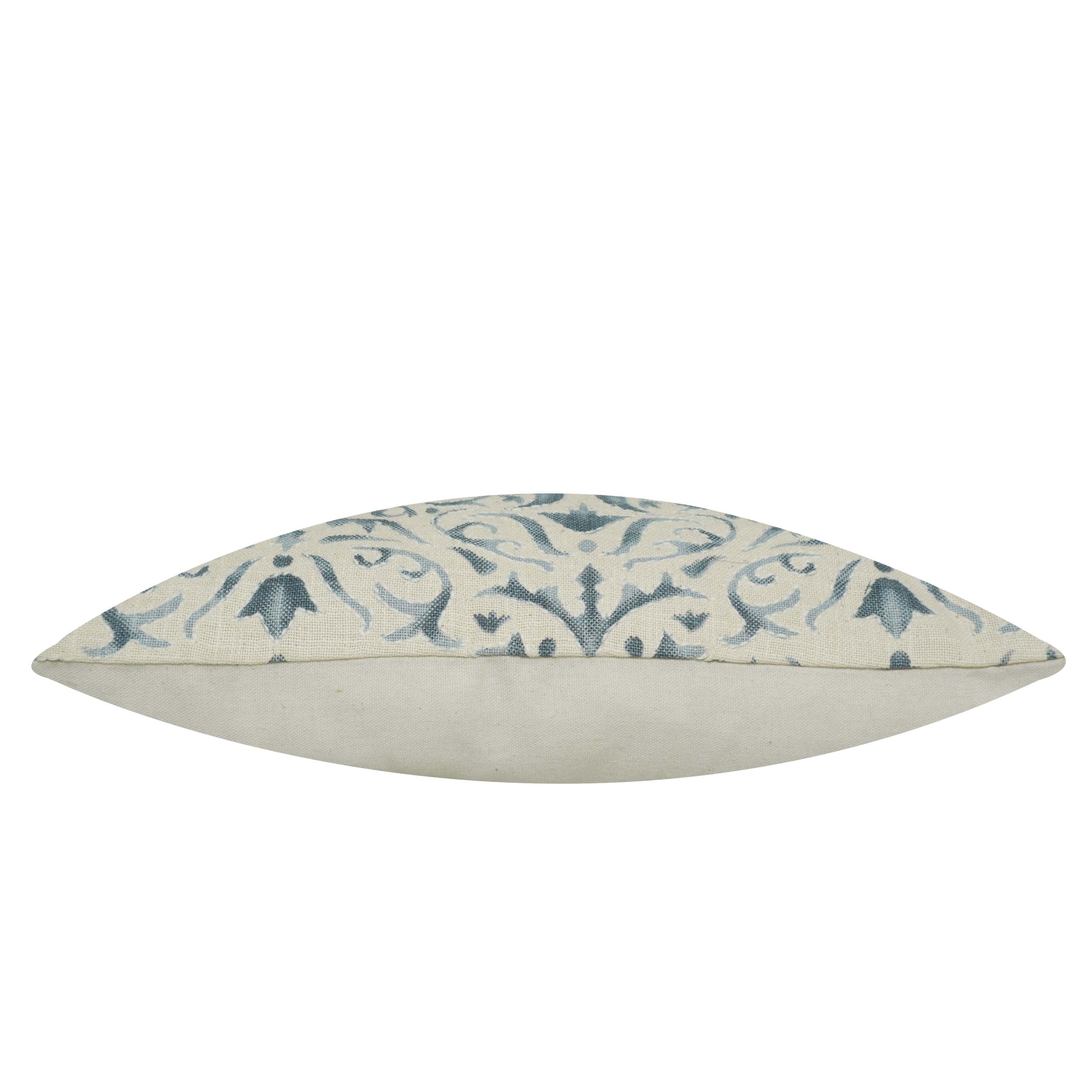 Printed Cotton Cushion Cover 45x45 cm | Blue Floral Damask Print on Natural Cotton | Decorative Throw Pillow Cover with Hidden Zip | 18x18 Inch