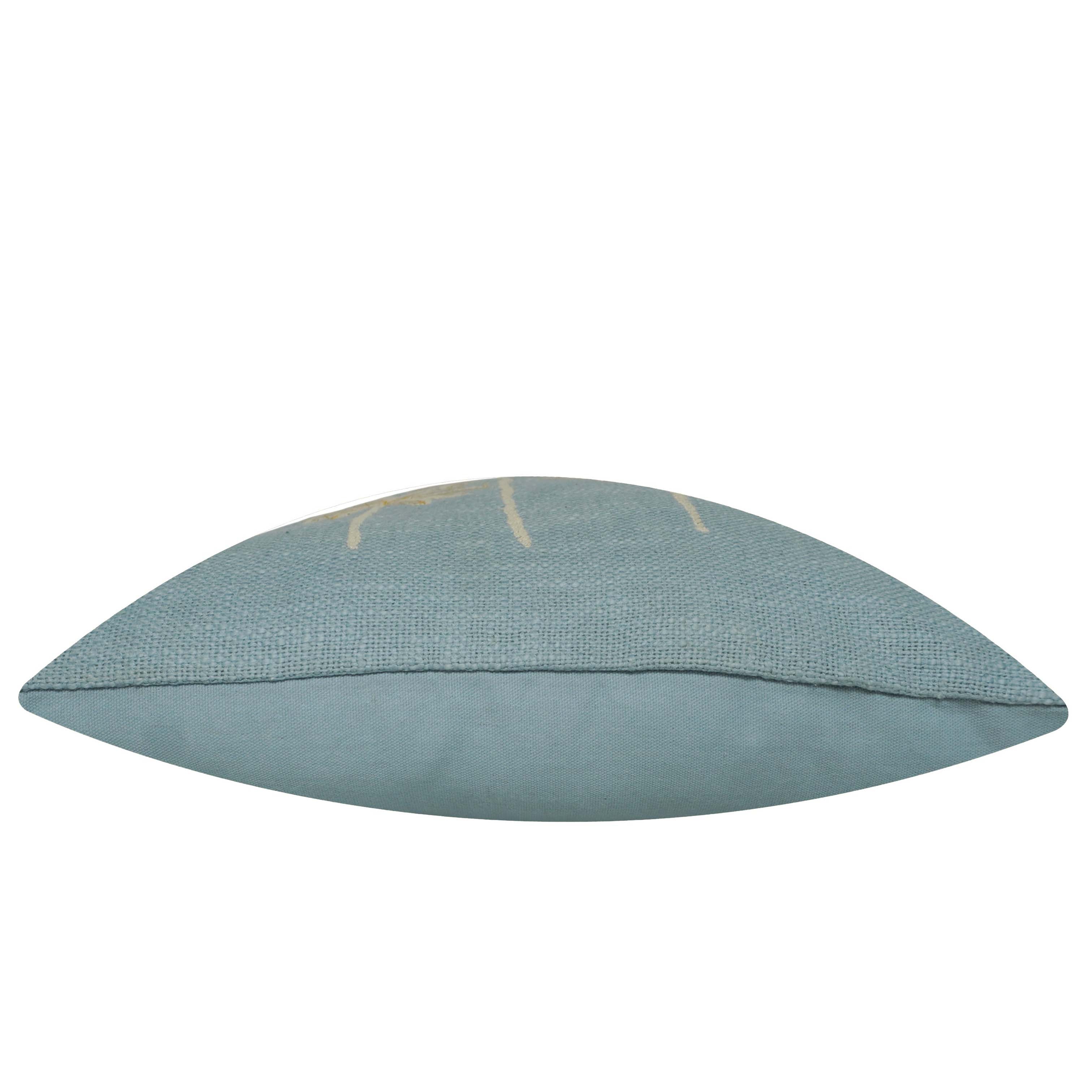 Embroidered Palm Tree Cotton Cushion Cover 45x45 cm | Decorative Tropical Throw Pillow Cover with Concealed Zipper | Blue | 18x18 Inch