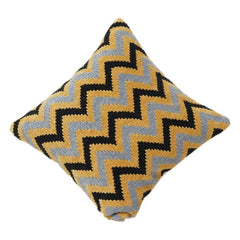 Housse de coussin en coton brodé zigzag | Motif géométrique moutarde, gris et noir | Housse de coussin décorative 45x45 cm