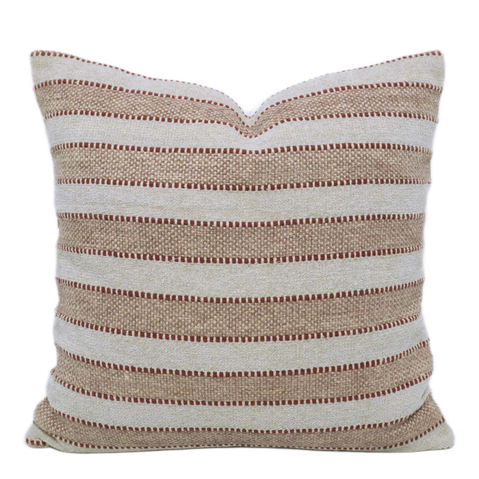 Handmade Cotton Cushion Cover 45x45 cm – Beige & Ivory Horizontal Striped Textured Design with Rust Accents