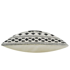 Black and cream geometric textured handwoven cushion cover with tassels 45x45 cm