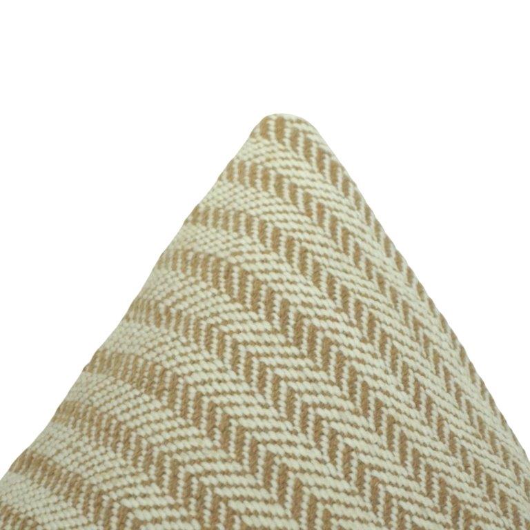 Handmade Cotton Herringbone Cushion Cover – Beige Striped Textured Pillow Cover 45x45 cm | Artisan Woven Decorative Cushion