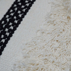 Handwoven Cotton Cushion Cover with Fringe & Black Woven Stripe | Boho Decorative Throw Pillow Cover | 45 x 45 cm (18 x 18 Inch)