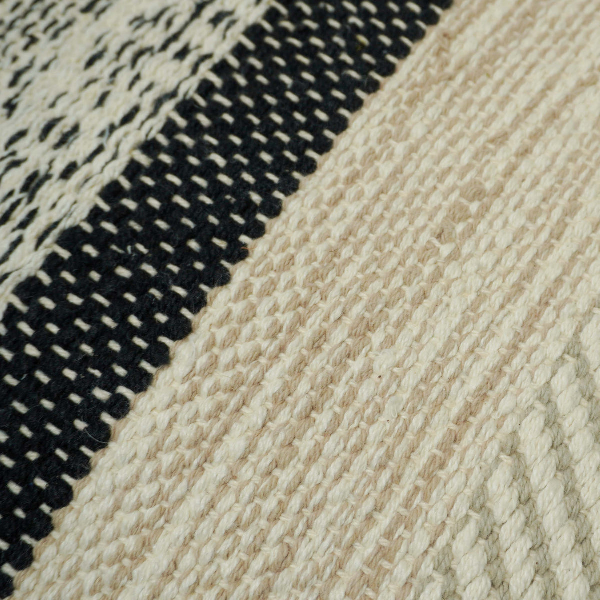 Black and beige textured striped handwoven cushion cover 35x50 cm