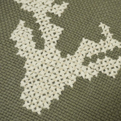 Handwoven Cotton Cushion Cover 45x45 cm | Embroidered Deer Head Design | Decorative Throw Pillow Cover | Hidden Zipper | Olive Green