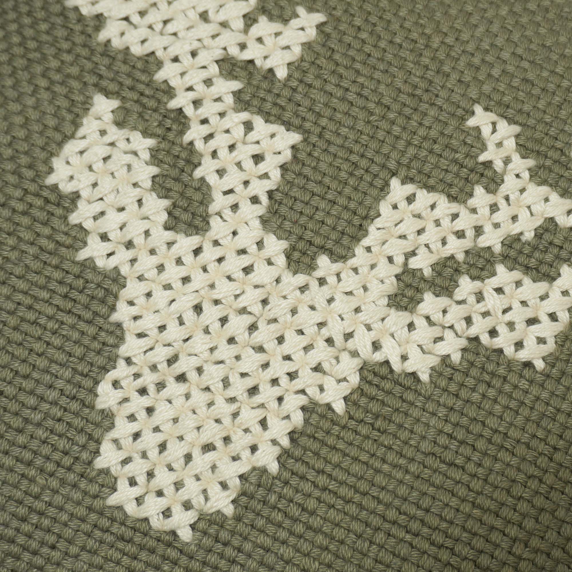 Handwoven Cotton Cushion Cover 45x45 cm | Embroidered Deer Head Design | Decorative Throw Pillow Cover | Hidden Zipper | Olive Green