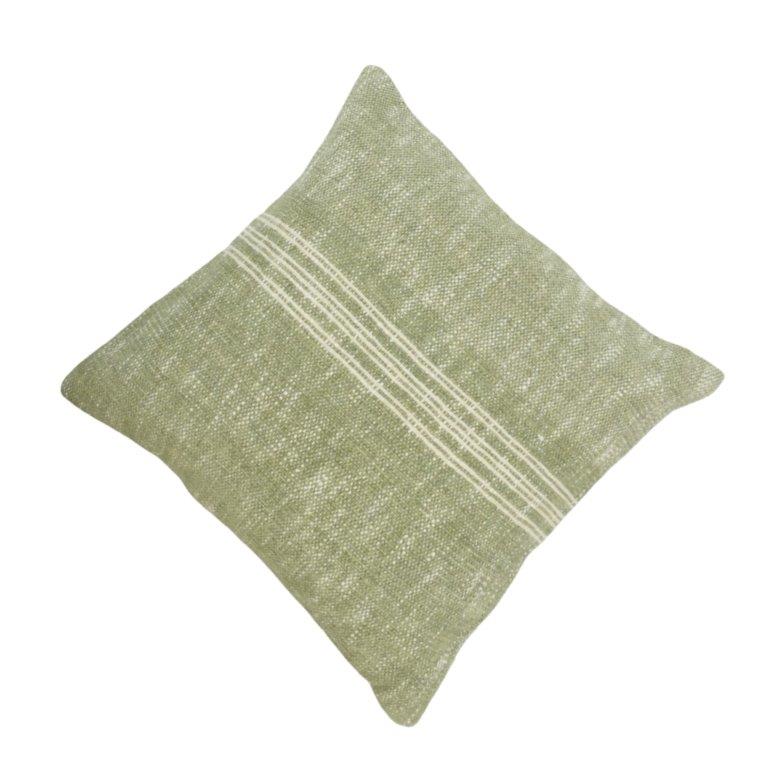 Handmade Olive Green Textured Cotton Cushion Cover with Center Stripe | 45 x 45 cm | Artisan Woven Decorative Pillow Cover - Bulk manufacturer & supplier from Panipat, India