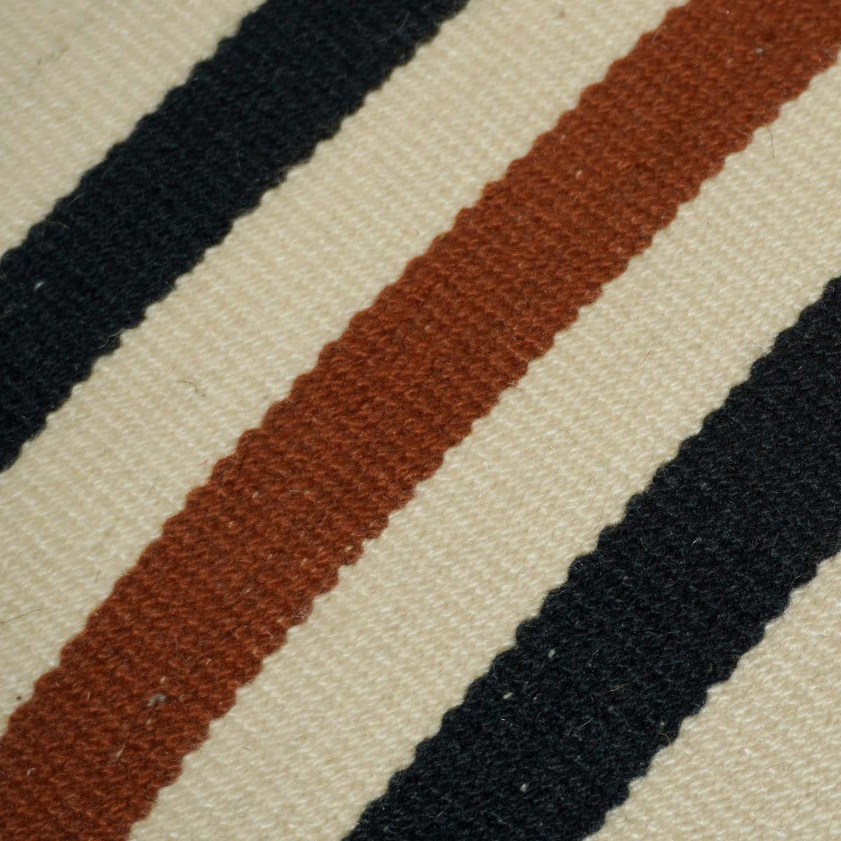 Handwoven Striped Cotton Cushion Cover – Black, Cream & Rust – 45 x 45 cm