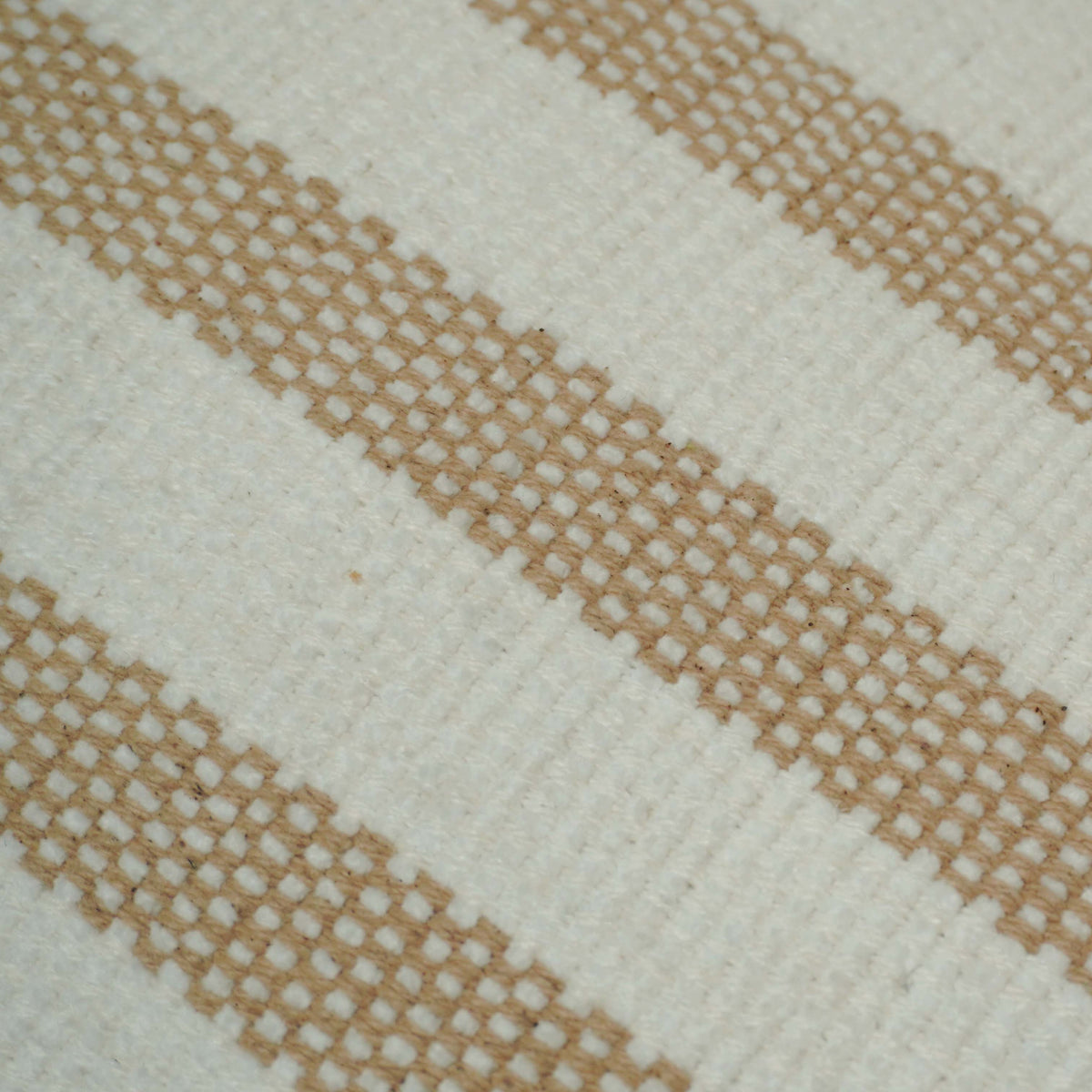 Handwoven Cotton Cushion Cover 35x50 cm | Natural Ivory with Beige Woven Stripes | Decorative Lumbar Pillow Cover | Hidden Zipper | Boho Farmhouse Home Décor