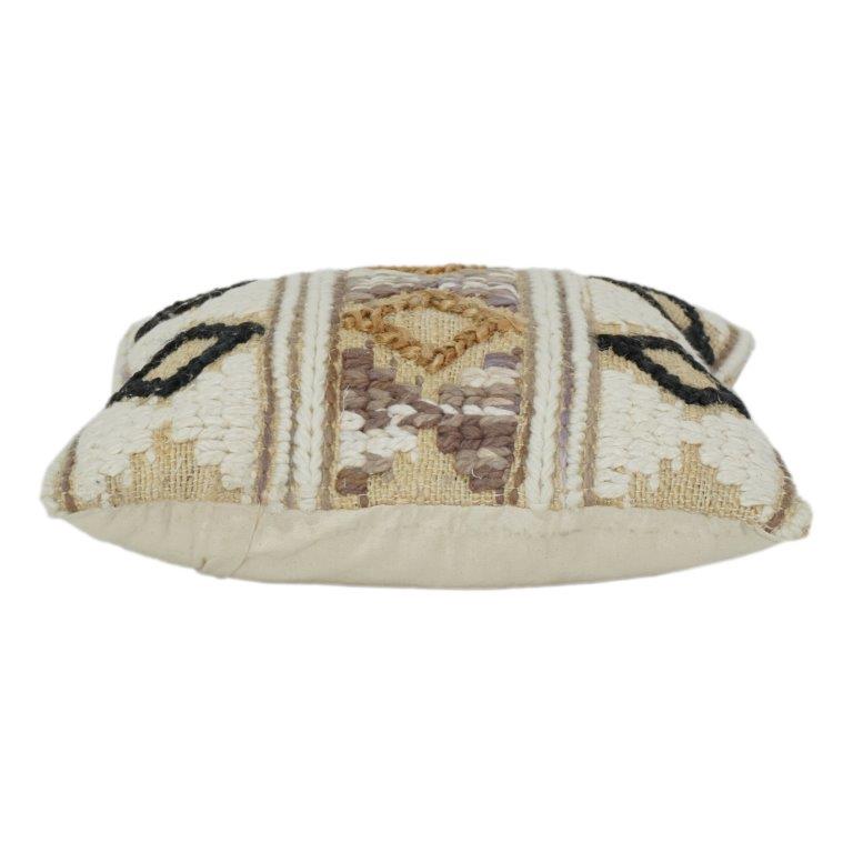 Handwoven Jute Cotton Cushion Cover with Geometric Tribal Embroidery | Boho Rustic Textured Pillow Cover (18x18 Inch) - Bulk manufacturer & supplier from Panipat, India