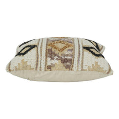Handwoven Jute Cotton Cushion Cover with Geometric Tribal Embroidery | Boho Rustic Textured Pillow Cover (18x18 Inch)