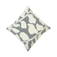 Abstract Leaf Embroidered Cotton Cushion Cover 45x45 cm | Grey & Ivory Decorative Throw Pillow Cover