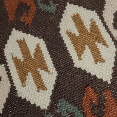 Handwoven Cotton Cushion Cover 45x45 cm – Tribal Geometric Pattern in Brown, Beige, Rust & Sage Green