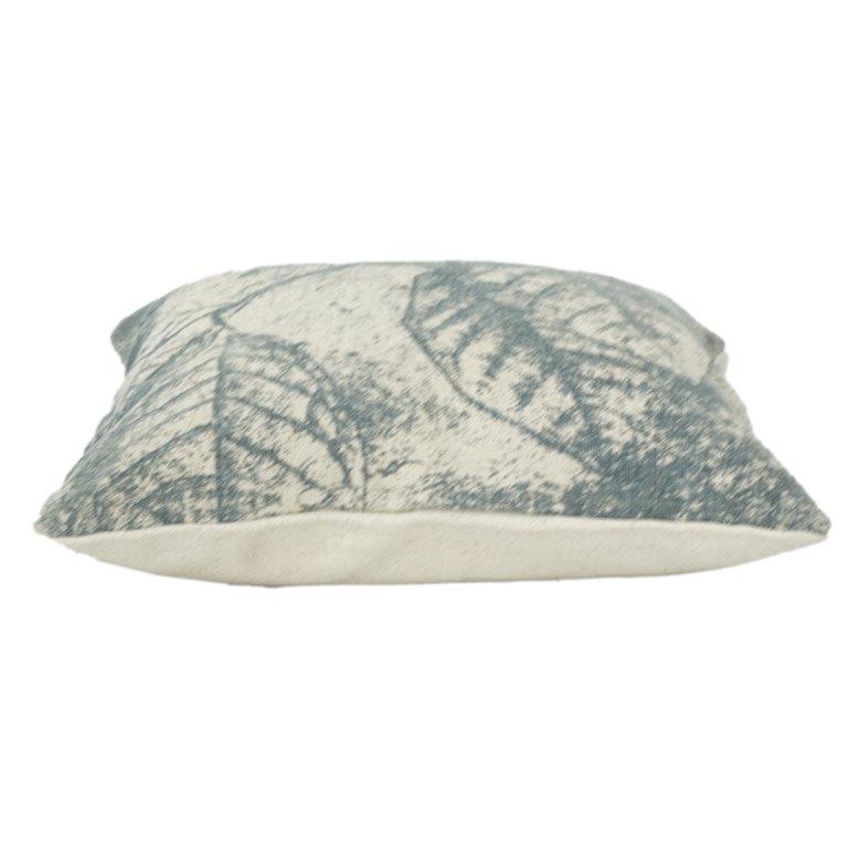 Abstract Leaf Printed Cotton Cushion Cover 45x45 cm | Nature-Inspired Blue & Beige Decorative Pillow Cover | Modern Home Décor
