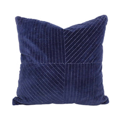 Handcrafted Navy Blue Velvet Embroidered Cushion Cover 45x45 cm | Geometric Quilted Stitch Decorative Pillow Cover