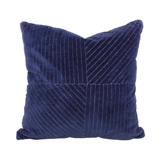 Navy Blue Geometric Embroidered Cotton-Velvet Cushion Cover 45x45 cm
