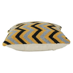 Housse de coussin en coton brodé zigzag | Motif géométrique moutarde, gris et noir | Housse de coussin décorative 45x45 cm