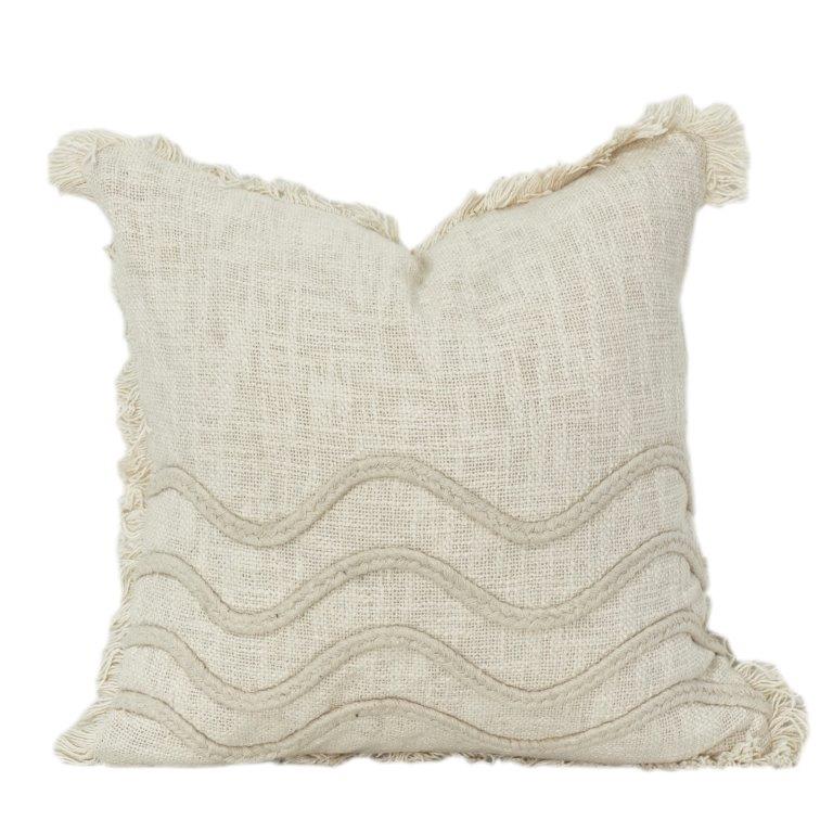 Housse de coussin en coton brodé Vague Neutre | Taie d'oreiller minimaliste bohème texturée | Coussin décoratif beige 45x45 cm - Bulk manufacturer & supplier from Panipat, India