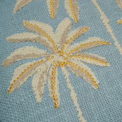 Embroidered Palm Tree Cotton Cushion Cover 45x45 cm | Decorative Tropical Throw Pillow Cover with Concealed Zipper | Blue | 18x18 Inch