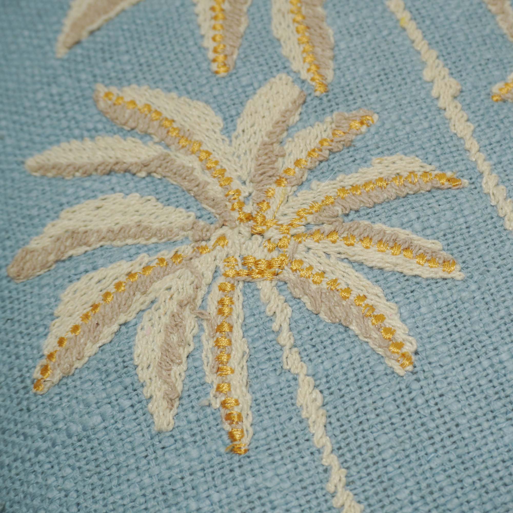 Embroidered Palm Tree Cotton Cushion Cover 45x45 cm | Decorative Tropical Throw Pillow Cover with Concealed Zipper | Blue | 18x18 Inch