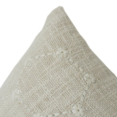 Off-White Geometric Embroidered Cotton Cushion Cover | Minimal Textured Throw Pillow | Neutral Home Decor | 18x18 Inch