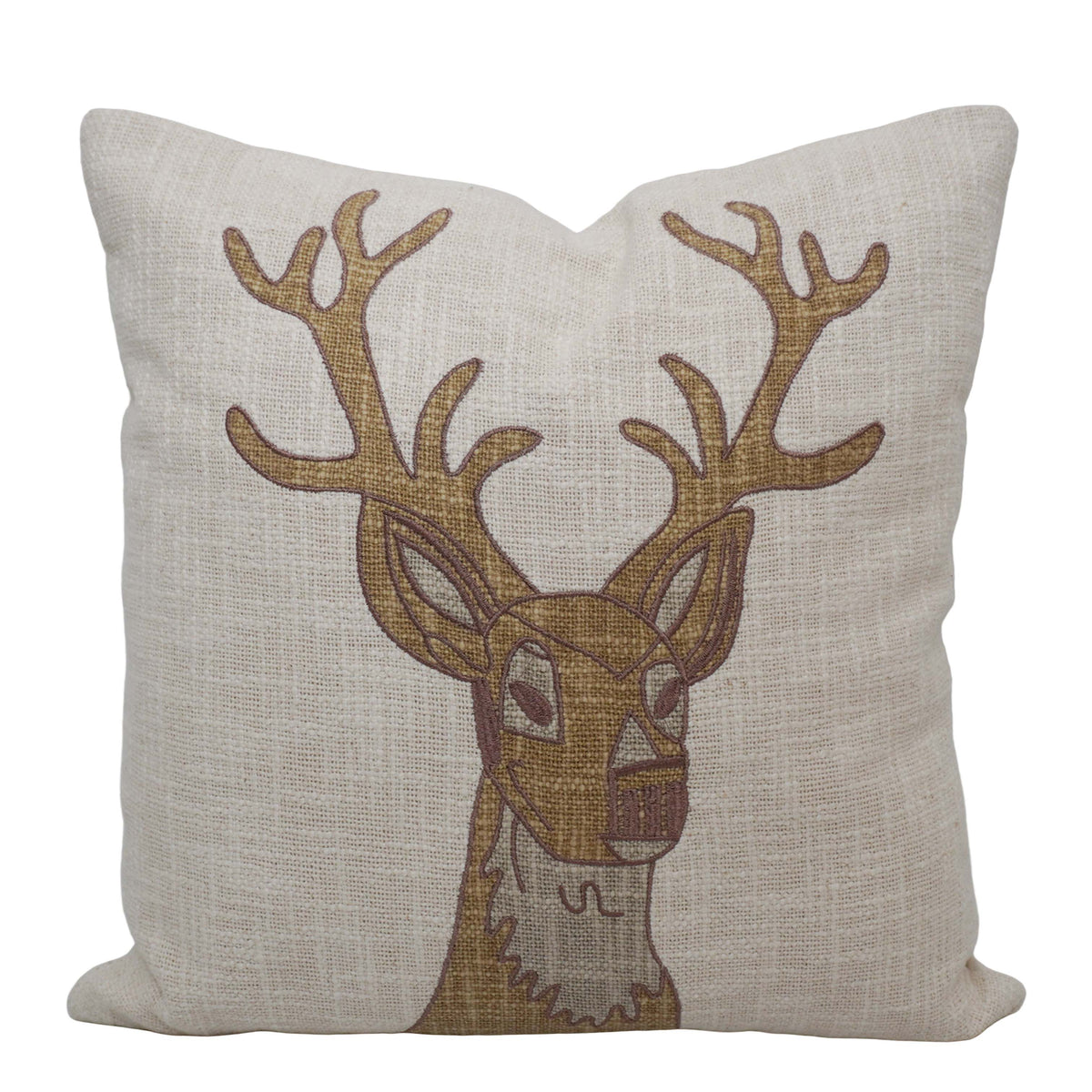 Printed Deer Cushion Cover 45x45 cm | Rustic Nature-Inspired Cotton Cushion Cover | Decorative Throw Pillow Cover with Concealed Zip - Bulk manufacturer & supplier from Panipat, India