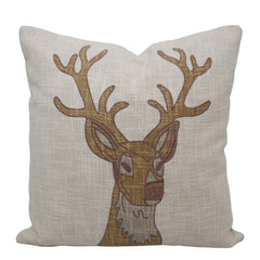 Printed Deer Cushion Cover 45x45 cm | Rustic Nature-Inspired Cotton Cushion Cover | Decorative Throw Pillow Cover with Concealed Zip