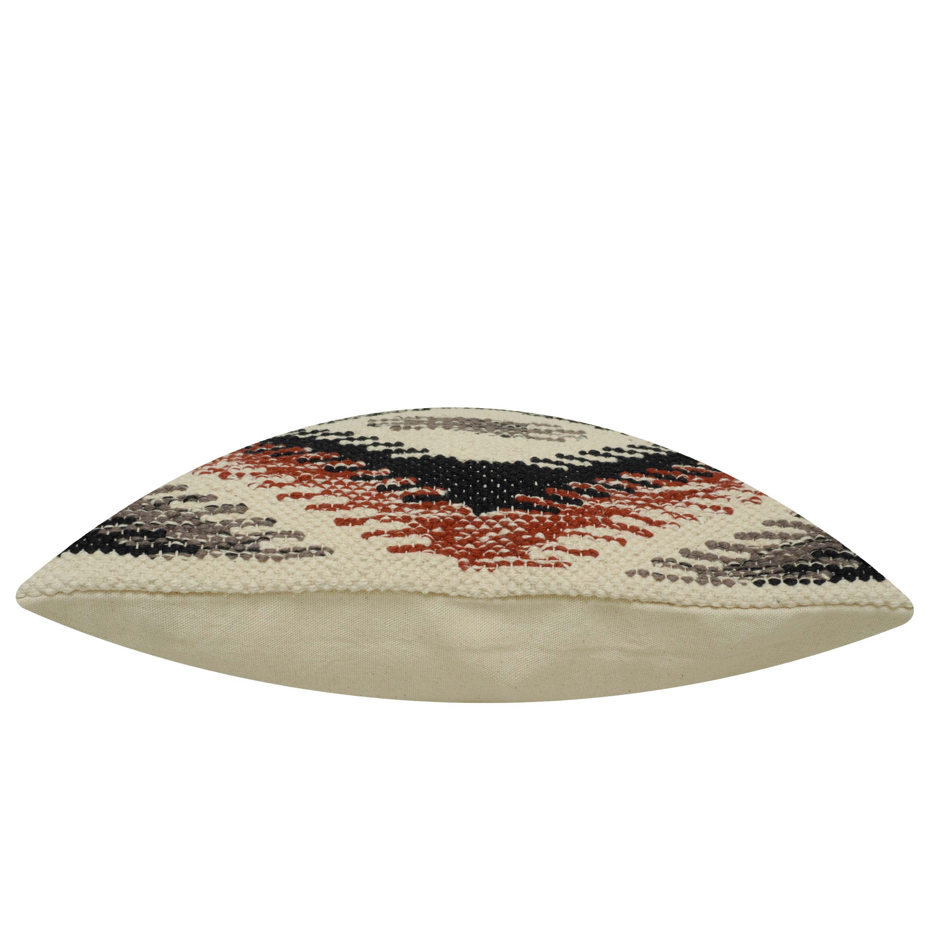 Handwoven Geometric Tribal Cushion Cover – 45 x 45 cm | Rust, Black & Grey Cotton Accent Pillow Cover