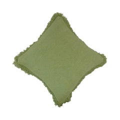 Olive Green Fringed Cotton Cushion Cover | Handmade Textured Pillow Cover | 45x45 cm