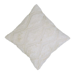 Handcrafted Tufted Embroidered Cotton Cushion Cover – Ivory Geometric Diamond Pattern, 45 x 45 cm