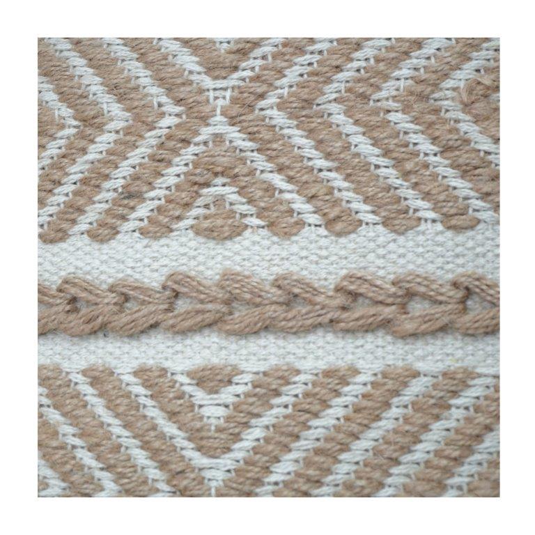 Handwoven Jute Cotton Cushion Cover with Textured Chevron & Tufted Stripe Design | Boho Neutral Decorative Pillow Cover (18x18 Inch)