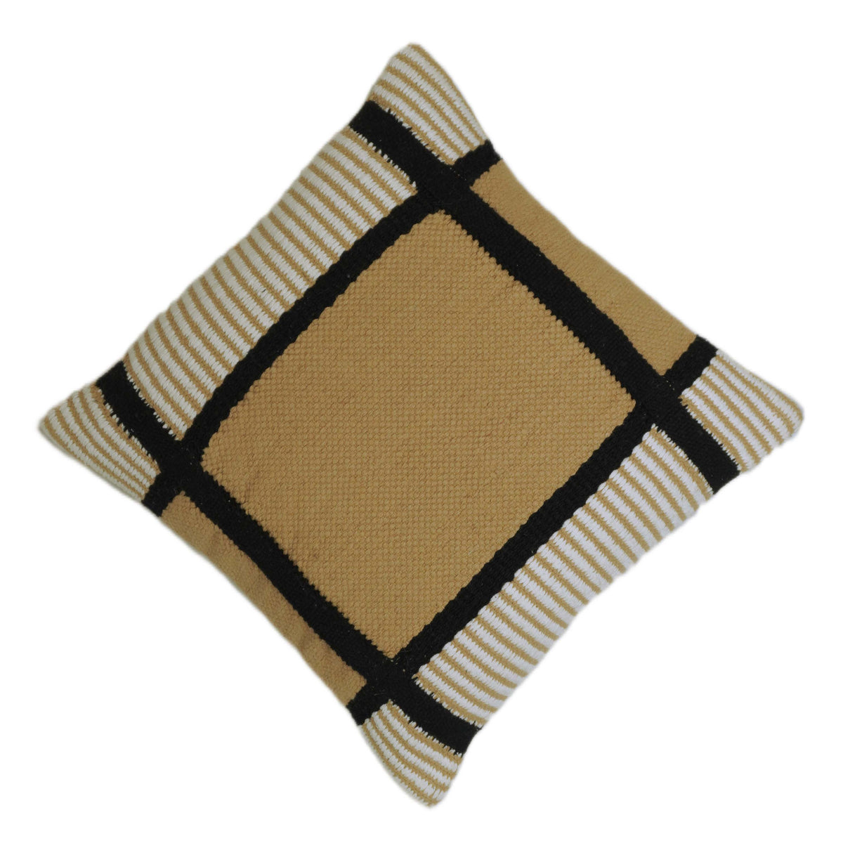 Handwoven Cotton Cushion Cover 45x45 cm – Beige & Black Geometric Textured Design