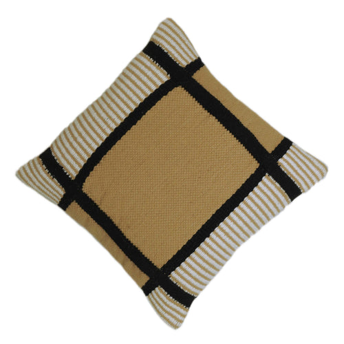 Beige & Black Geometric Handwoven Cotton Cushion Cover 45x45 cm