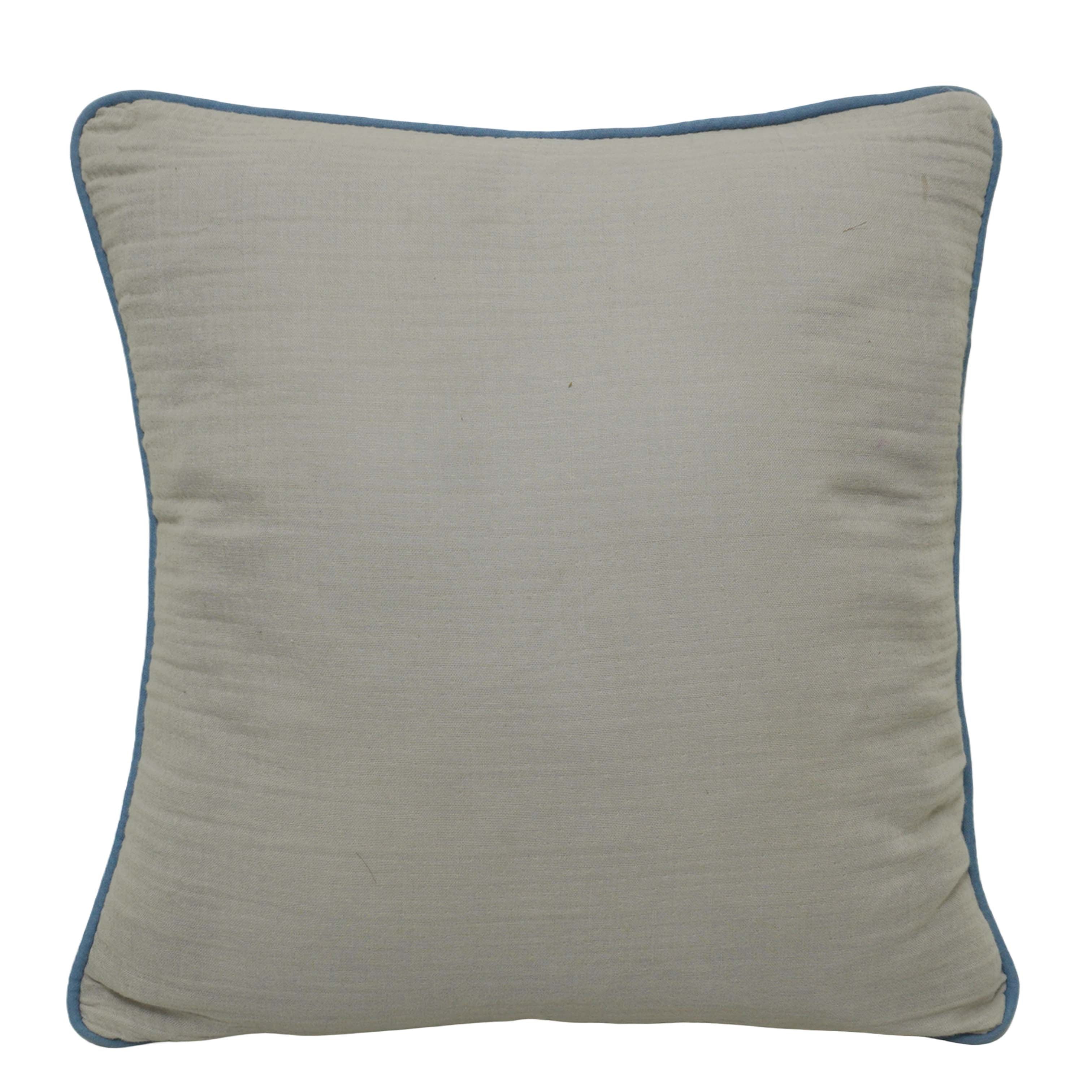 Minimalist Solid Cotton Cushion Cover with Blue Piping | 45 x 45 cm (18 x 18 Inch) | Soft Decorative Throw Pillow Cover with Concealed Zipper | Modern Home Décor